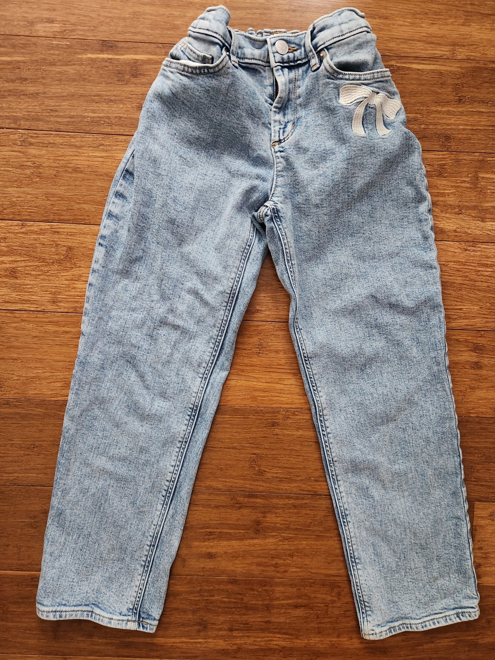 Crewcuts Girl's Light Blue Adjustable Waist Light Wash Denim Jeans Bow, Size 10